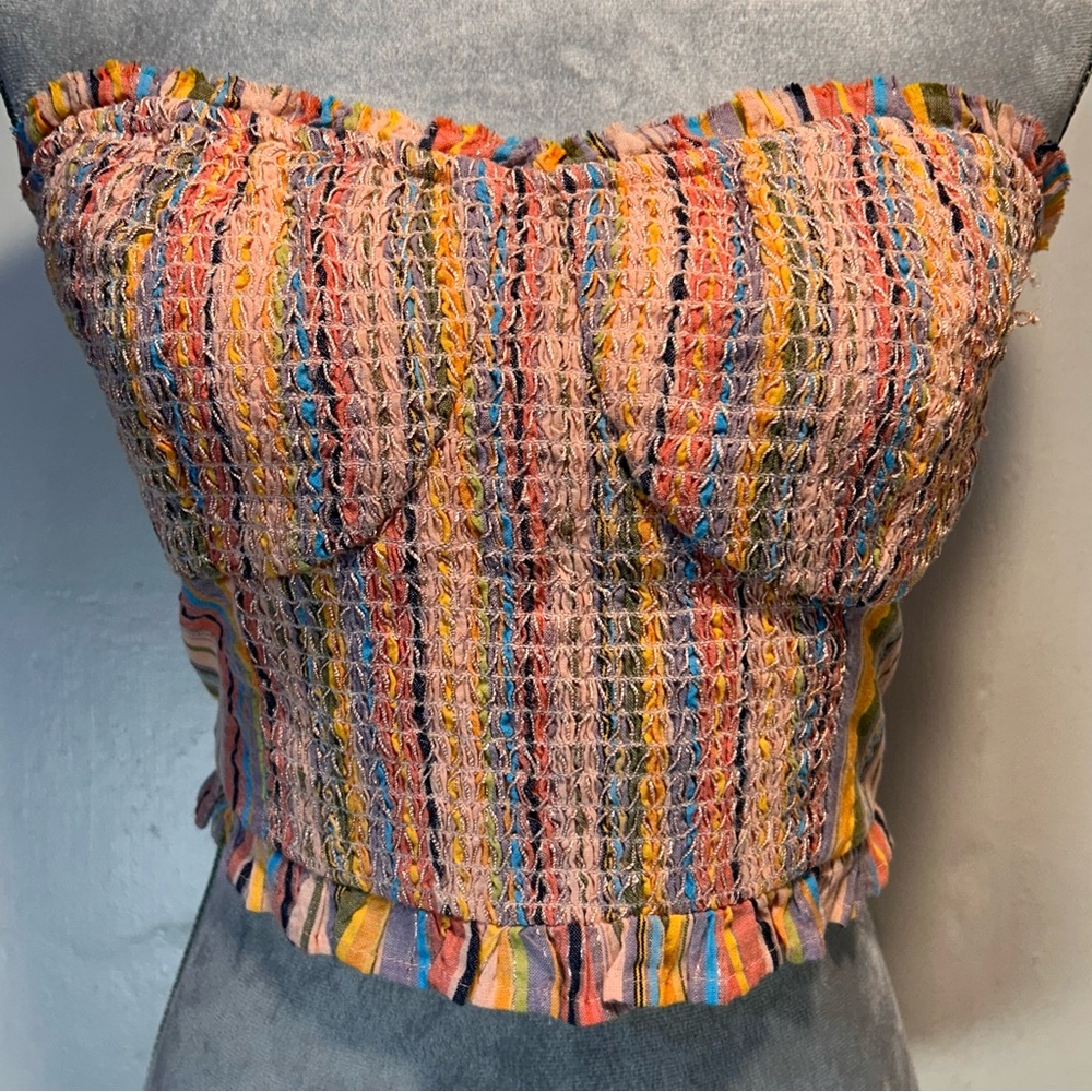 #0234 Anthropology Colorful Strapless Smocked Tube Top-M - Picture 5 of 10